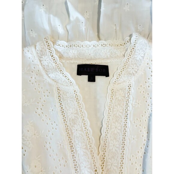 Hale Bob Womens Dress White Mila Mini Fit Flare Eyelet V Neck Tiered Boho Small - Picture 8 of 12